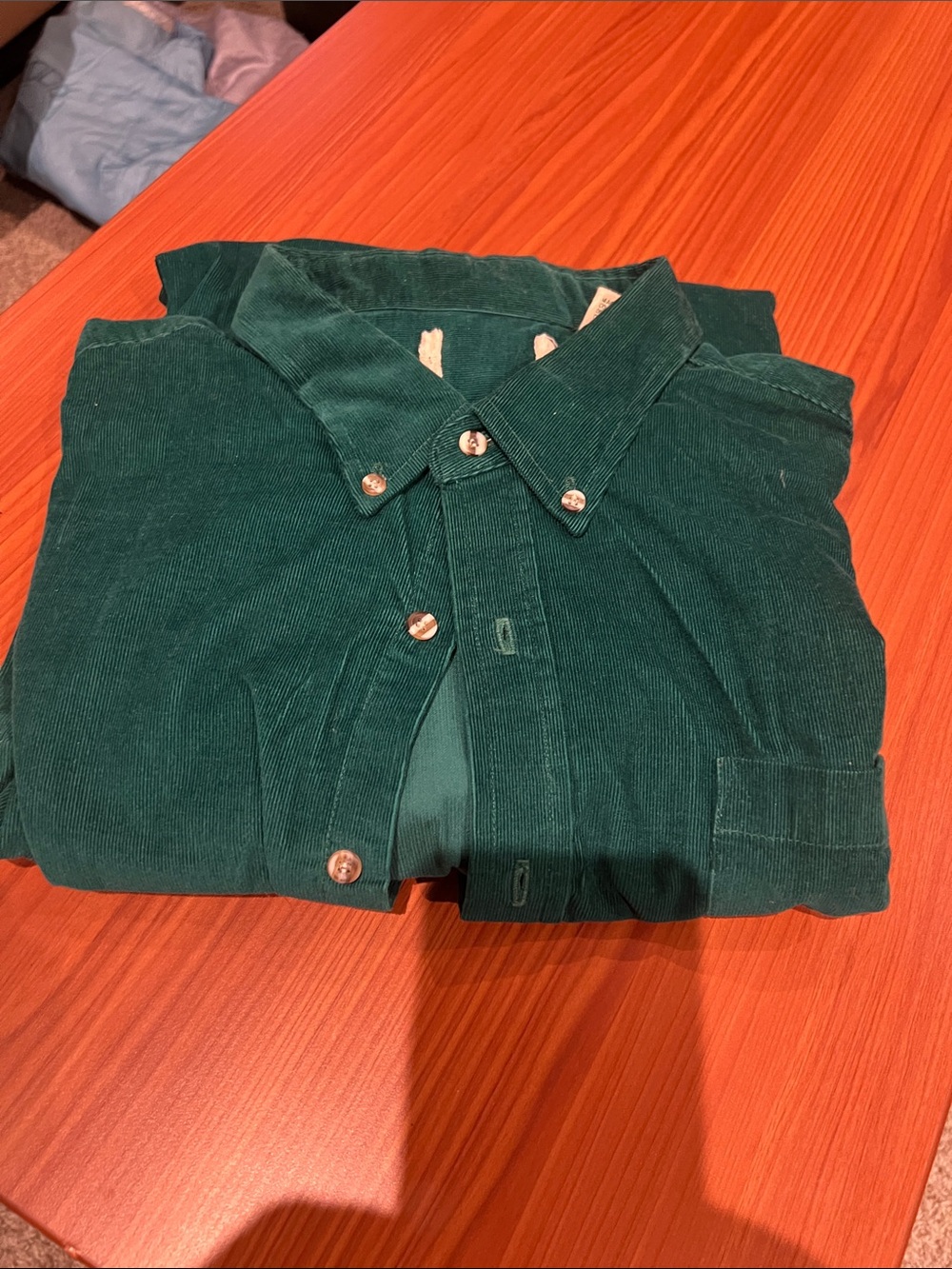 Men's Dark Green Corduroy Button-Down Dress Shirt